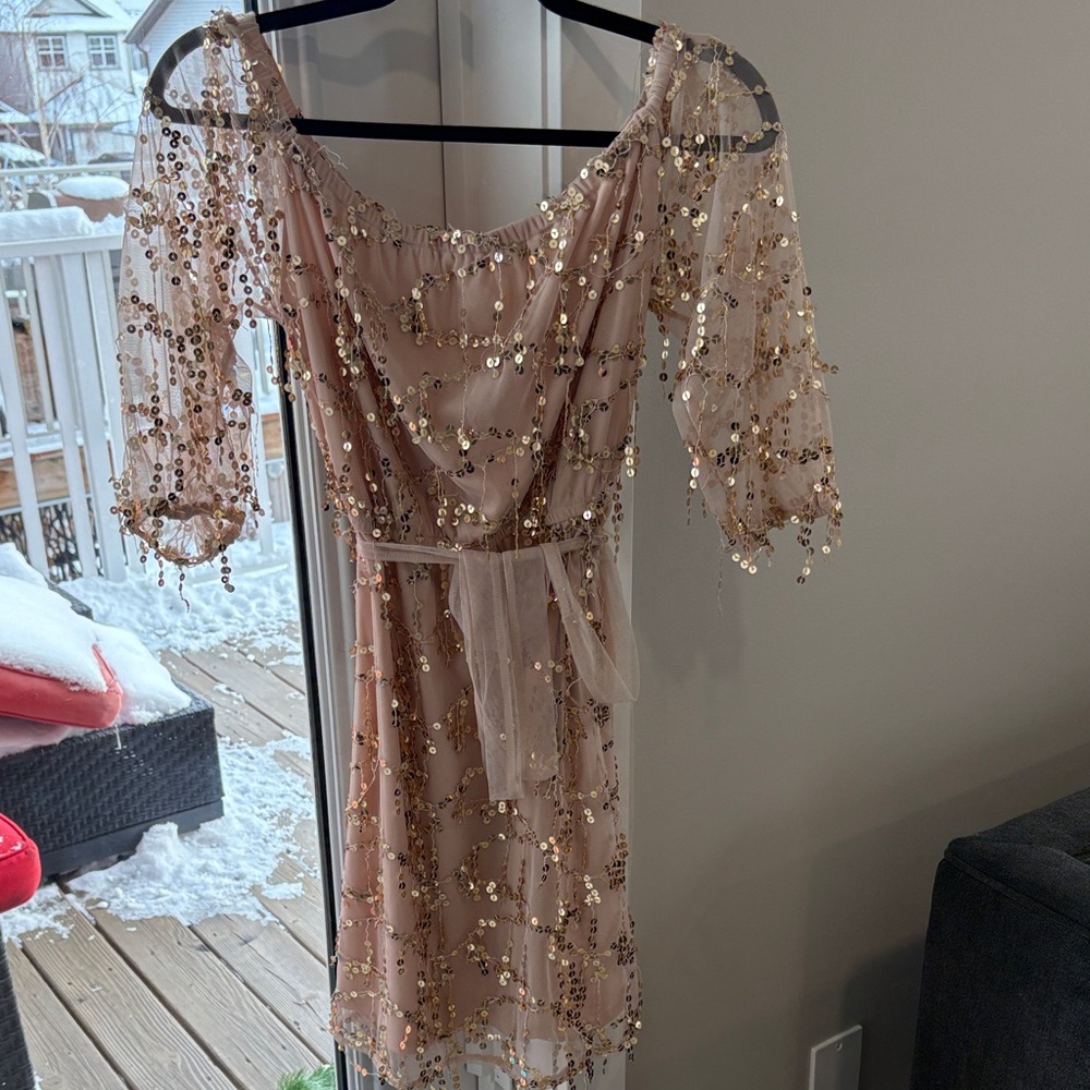 Love Gold and Cream Sequin Mini Dress
